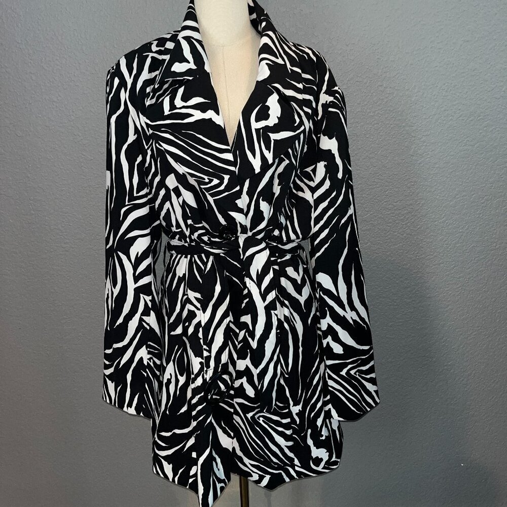MERCER & MADISON Black & White Animal Print Trench Coat Jacket - New Women's 3X